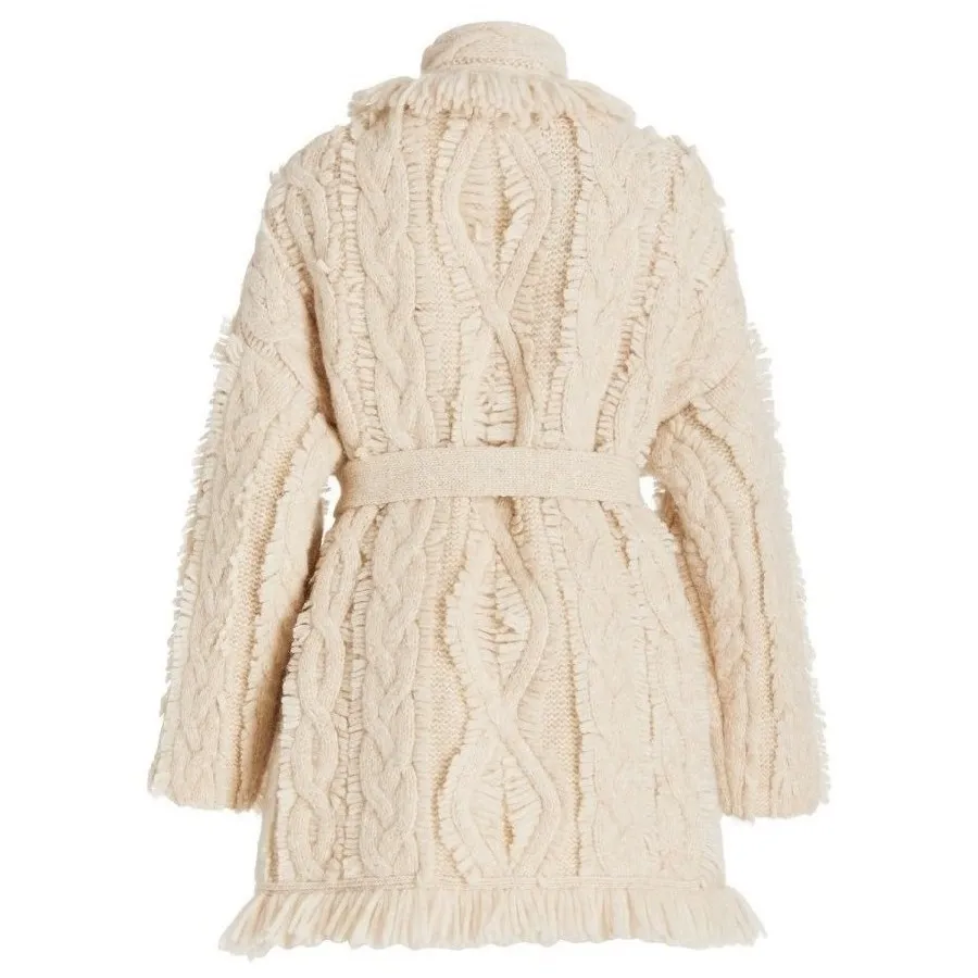 ALANUI  |SALAR DE UYUNI Alpaca Cable Knit Cardigan Shawl Belt Fringe