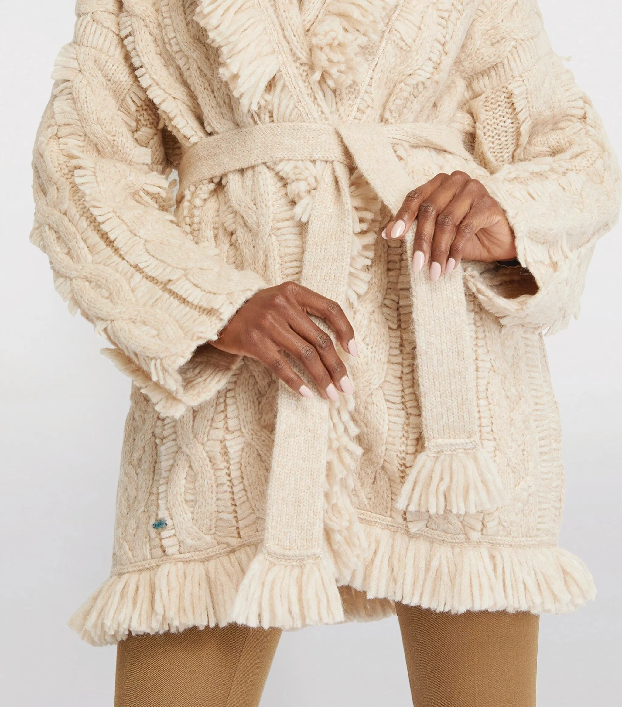 ALANUI  |SALAR DE UYUNI Alpaca Cable Knit Cardigan Shawl Belt Fringe