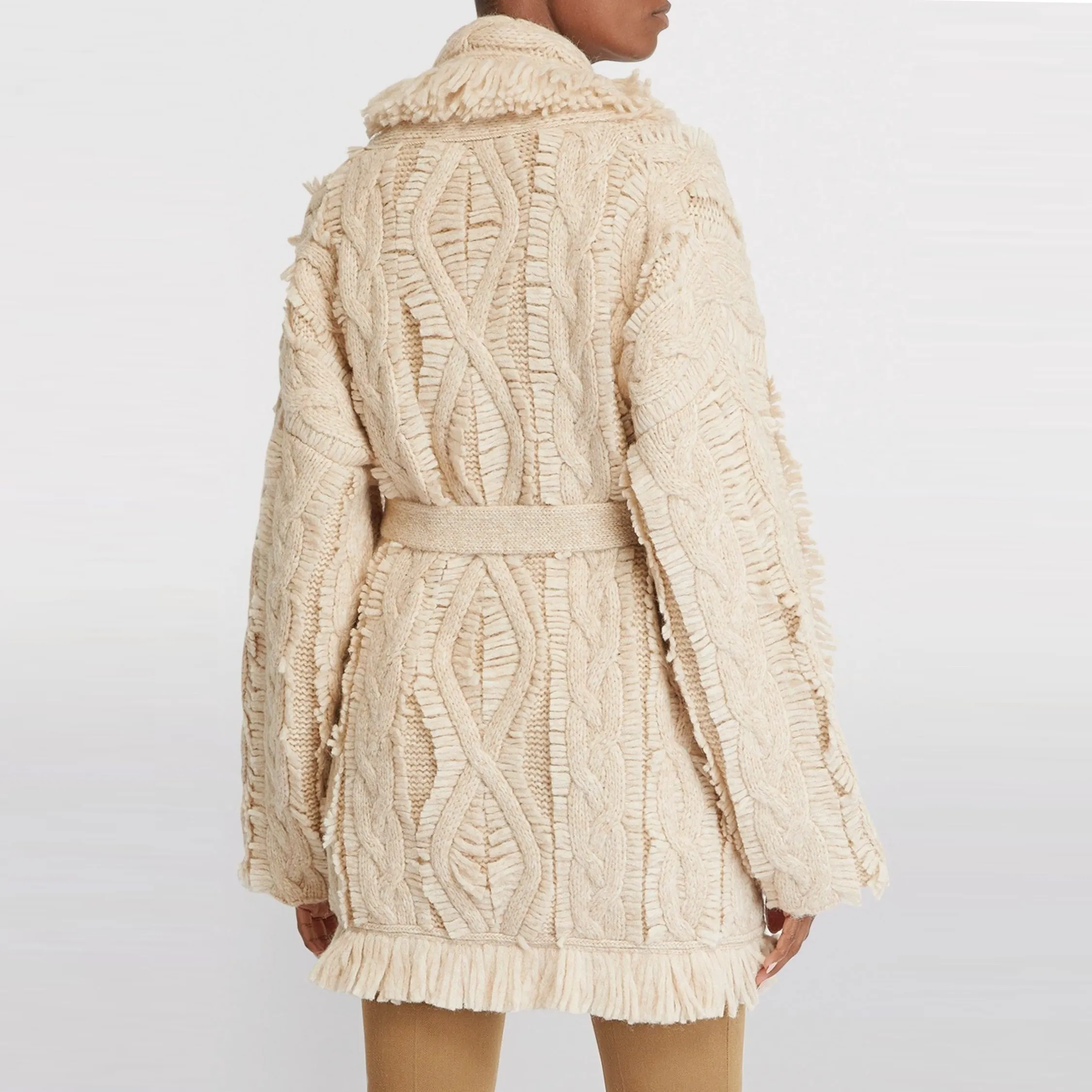 ALANUI  |SALAR DE UYUNI Alpaca Cable Knit Cardigan Shawl Belt Fringe