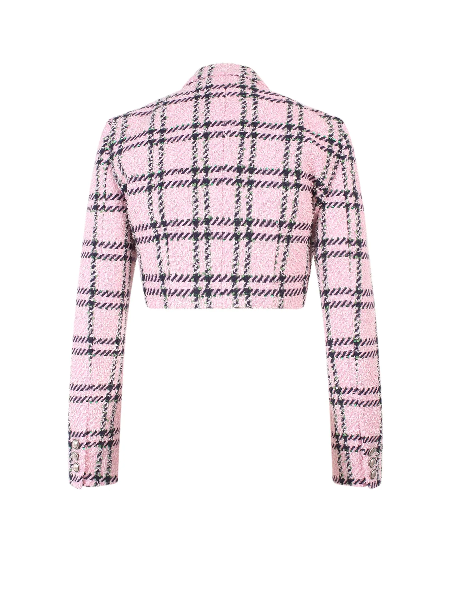 Alessandra Rich Tartan Motif Tweed Cropped Blazer