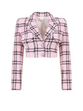 Alessandra Rich Tartan Motif Tweed Cropped Blazer