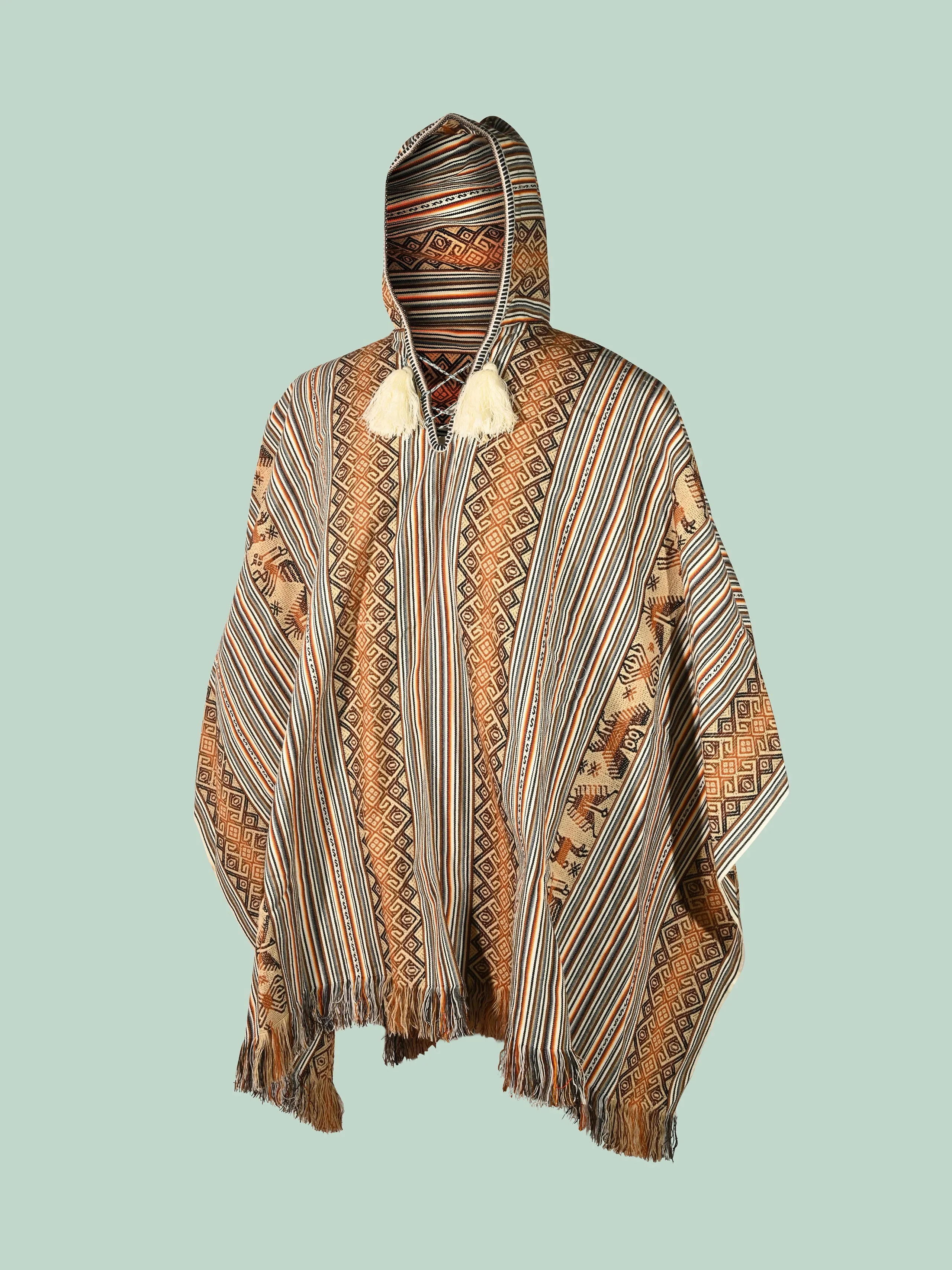 Allpa Hooded Peruvian Poncho - Cream