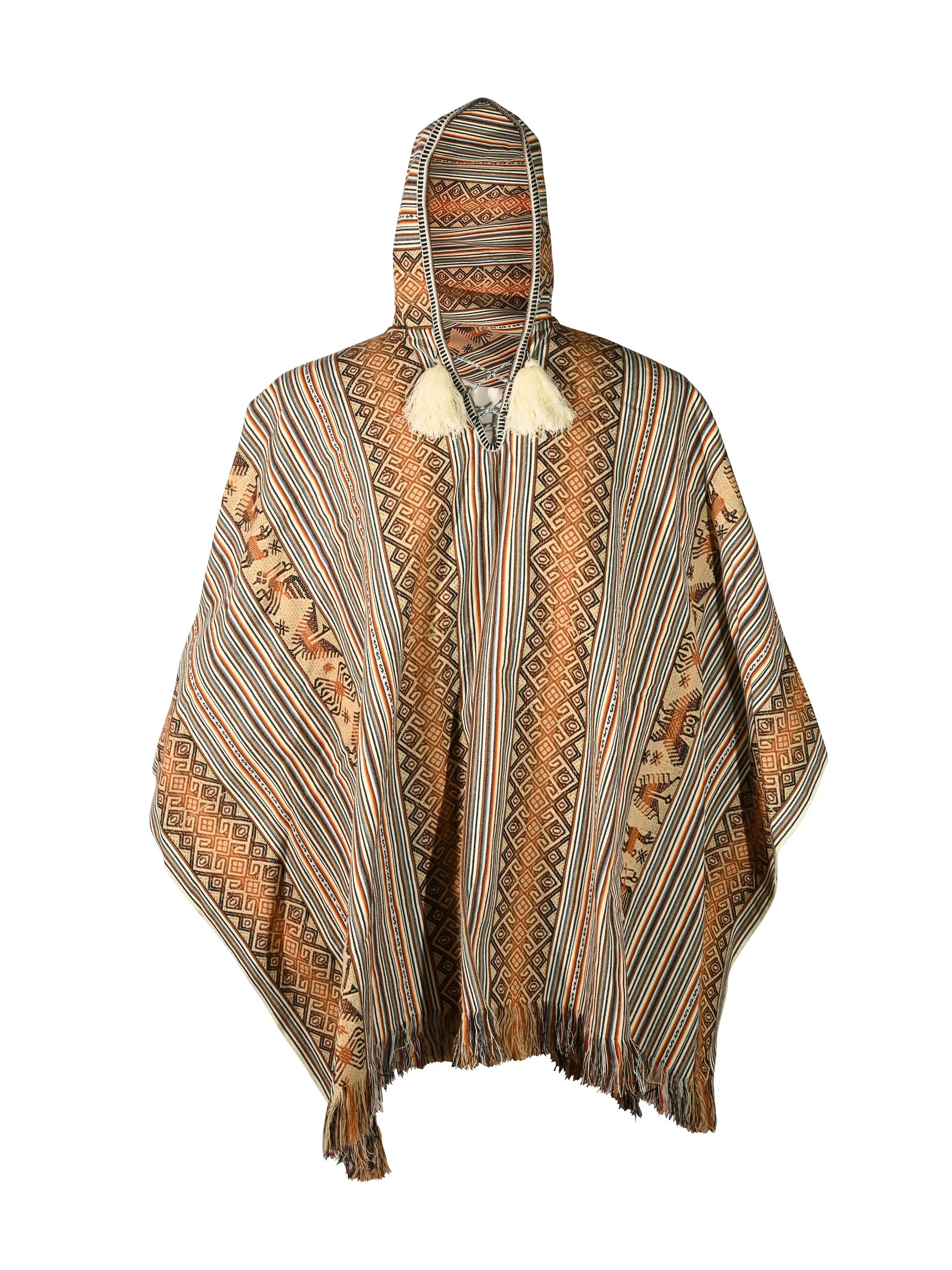 Allpa Hooded Peruvian Poncho - Cream