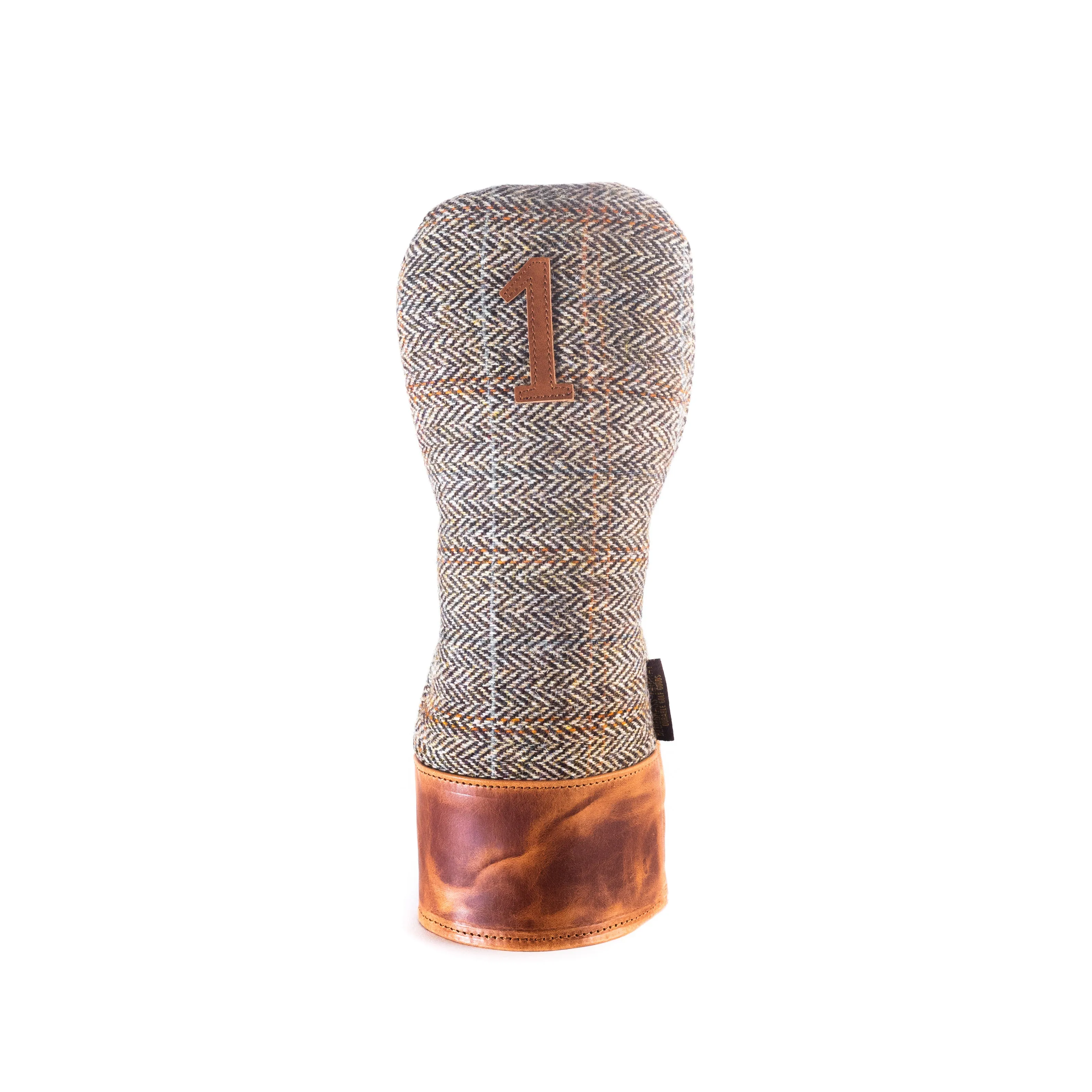 Americana Edition Harris Tweed and  leather golf Headcover in brown Herringbone Driver