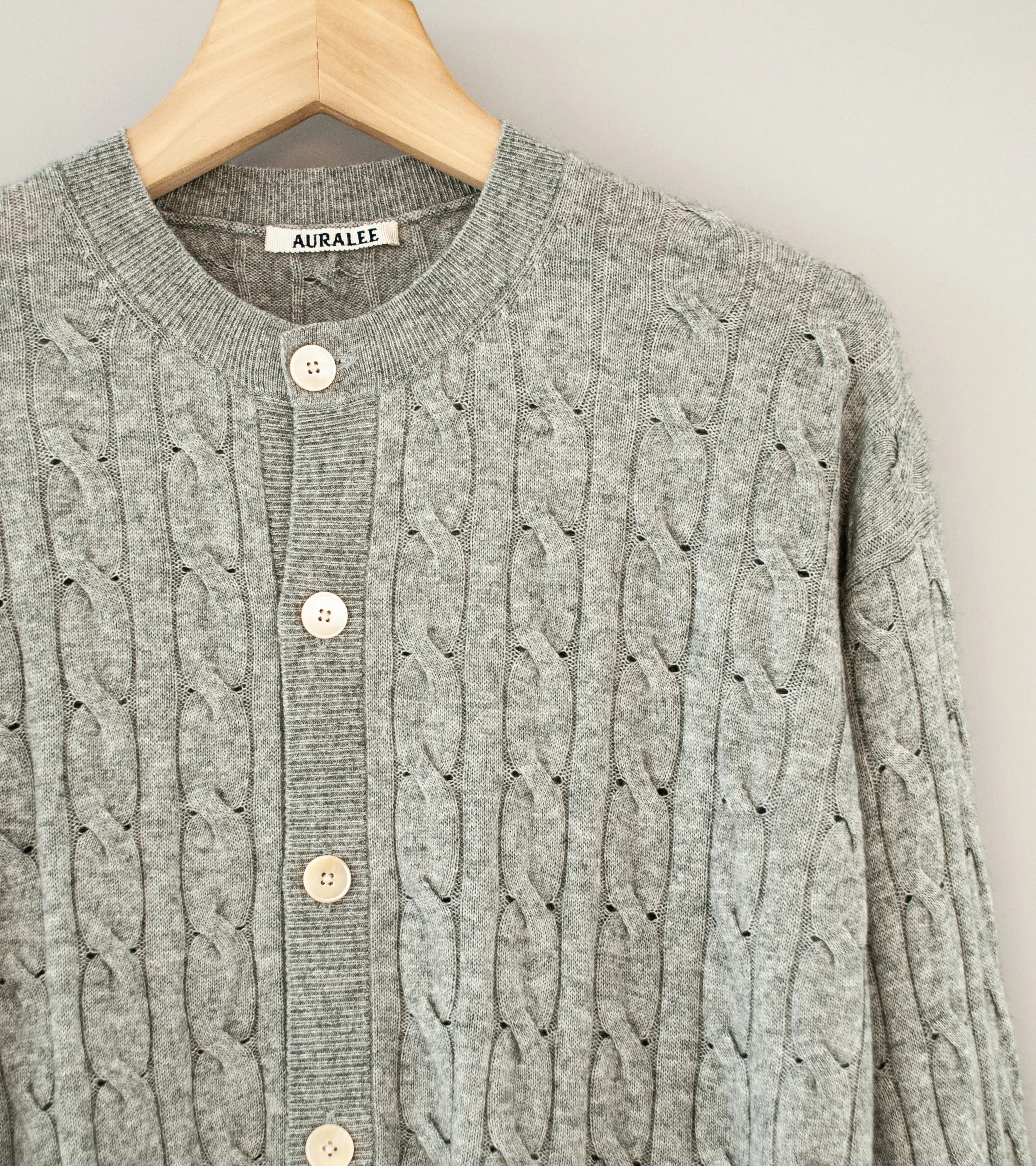 Auralee 'Super Fine Cashmere Silk Cable Knit Cardigan' (Top Gray)