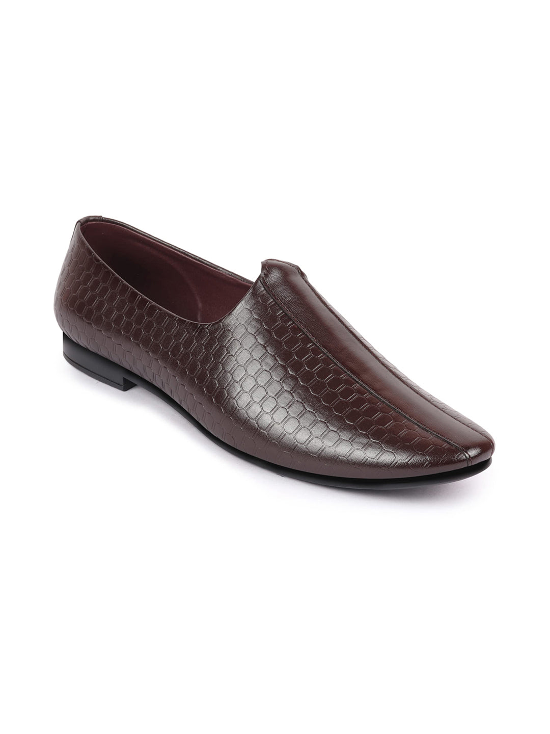 Basics Men Brown Embossed Design Ethnic Slip On Juttis and Mojaris