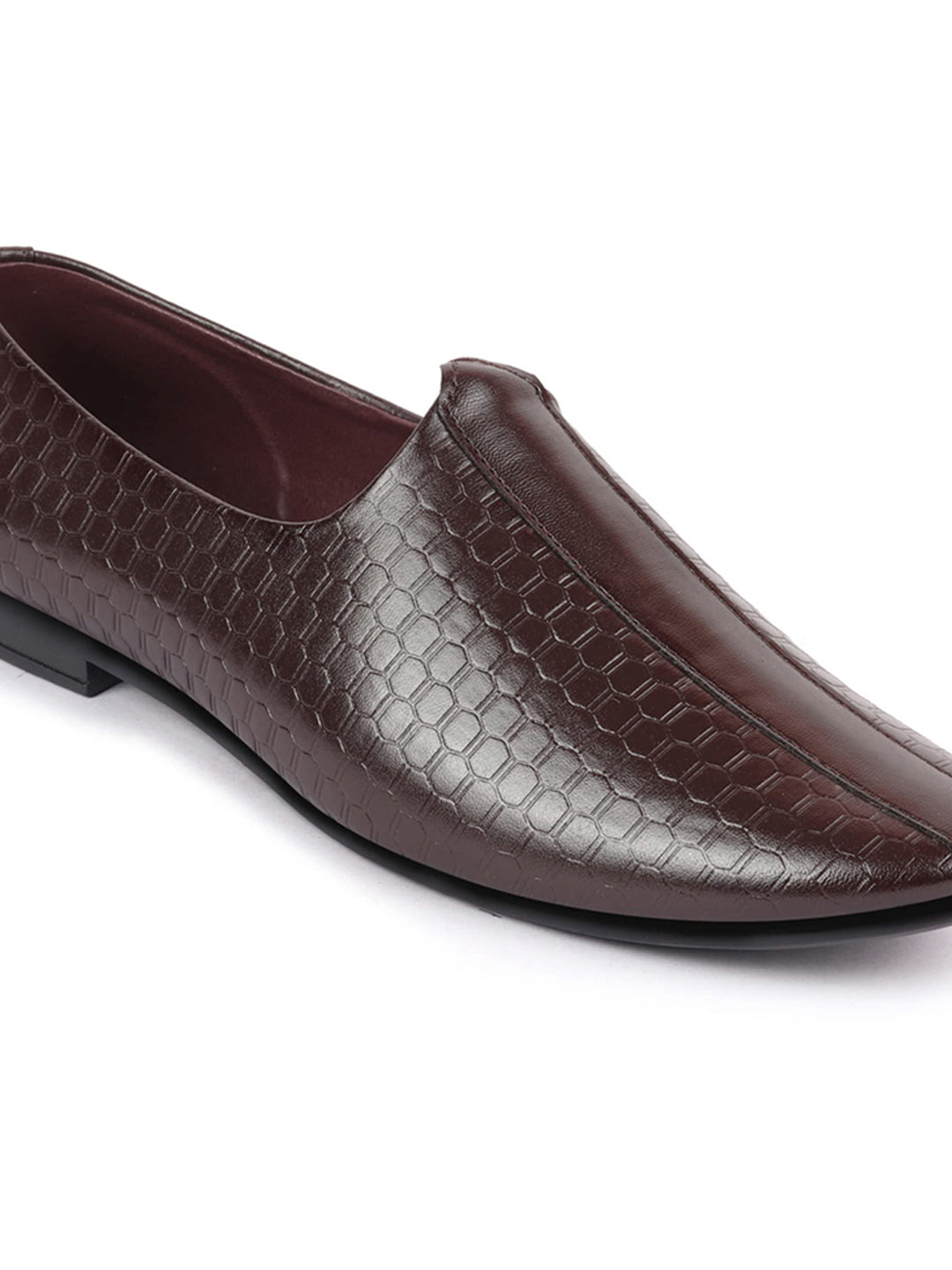 Basics Men Brown Embossed Design Ethnic Slip On Juttis and Mojaris