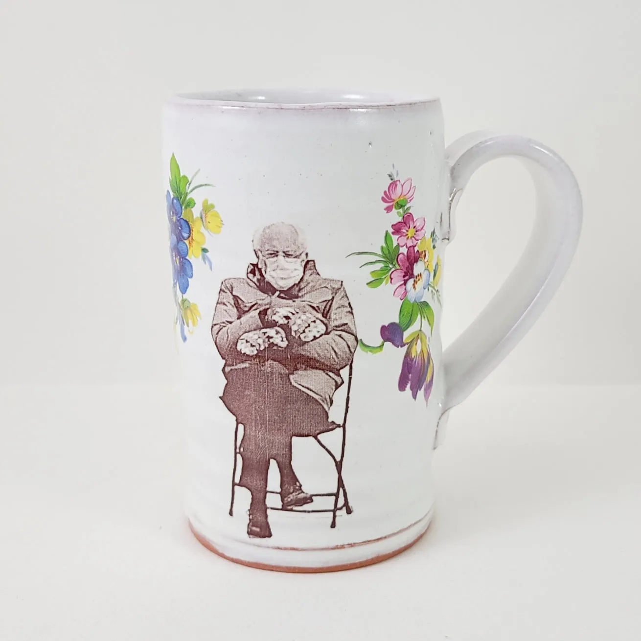 Bernie Mittens Tall Mug with Flowers