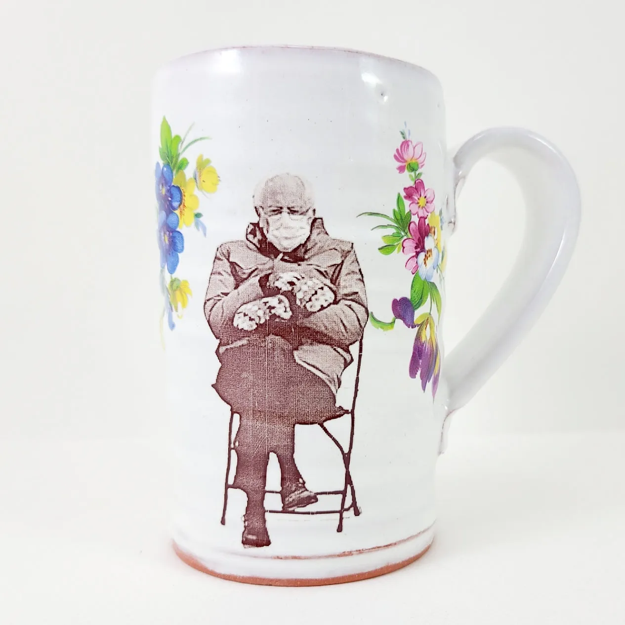 Bernie Mittens Tall Mug with Flowers