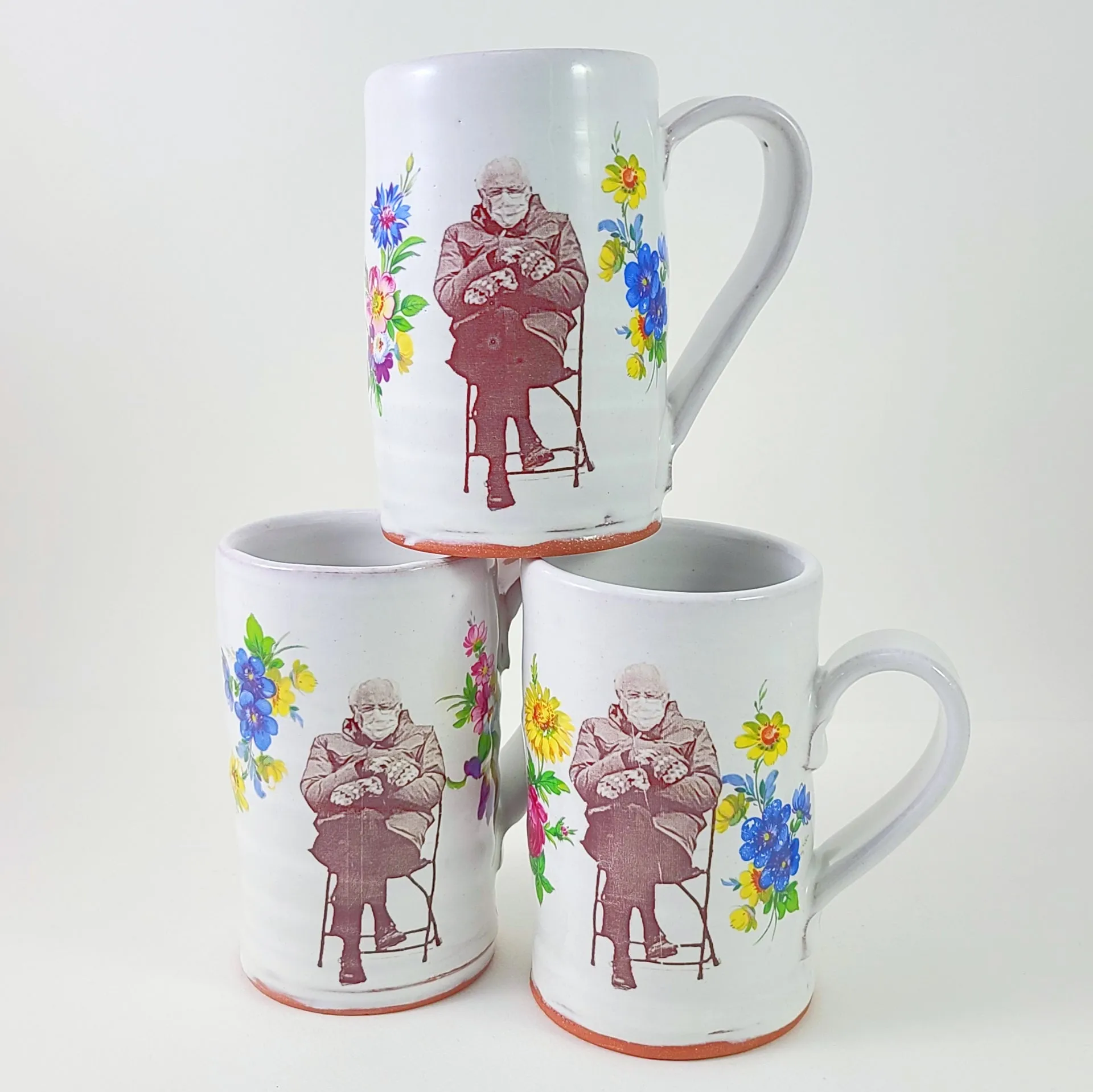 Bernie Mittens Tall Mug with Flowers