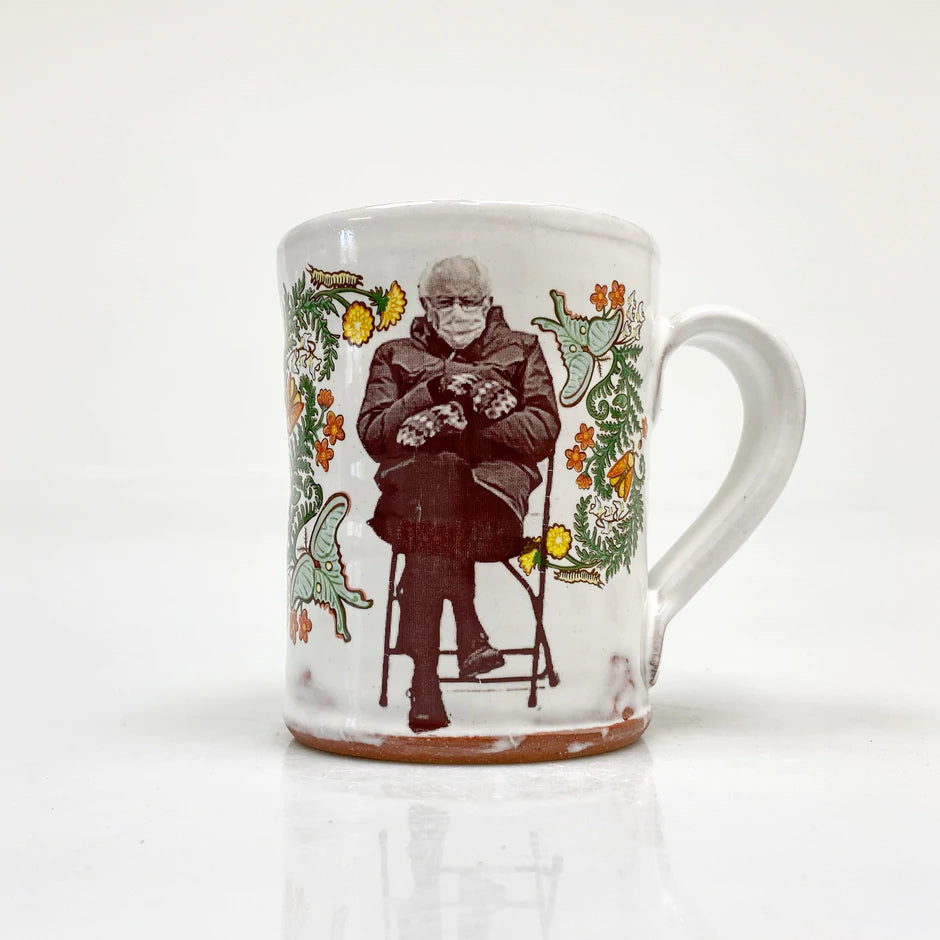 Bernie Sanders with Mittens Floral Mug