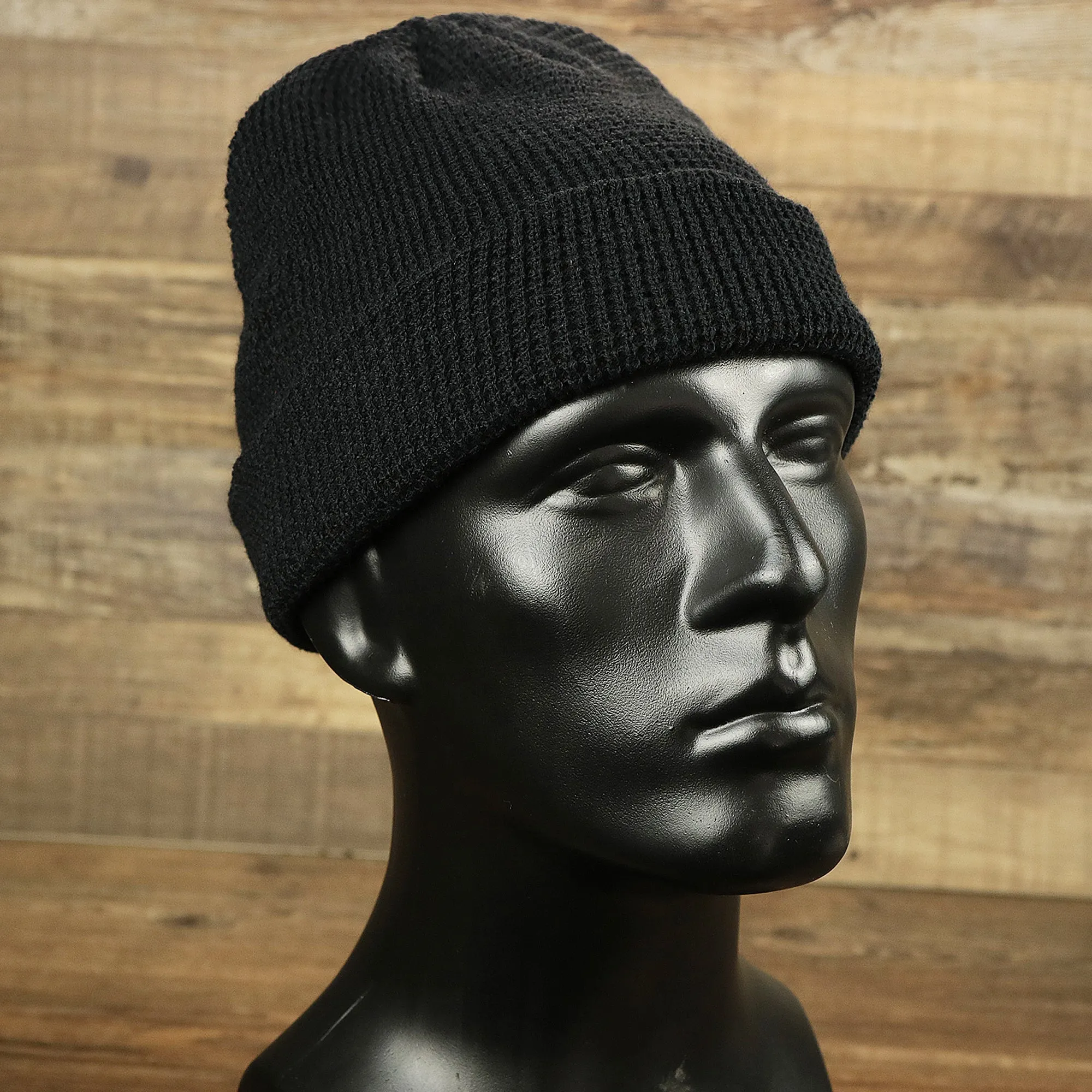 Black Fisherman Knit Cuffed Beanie