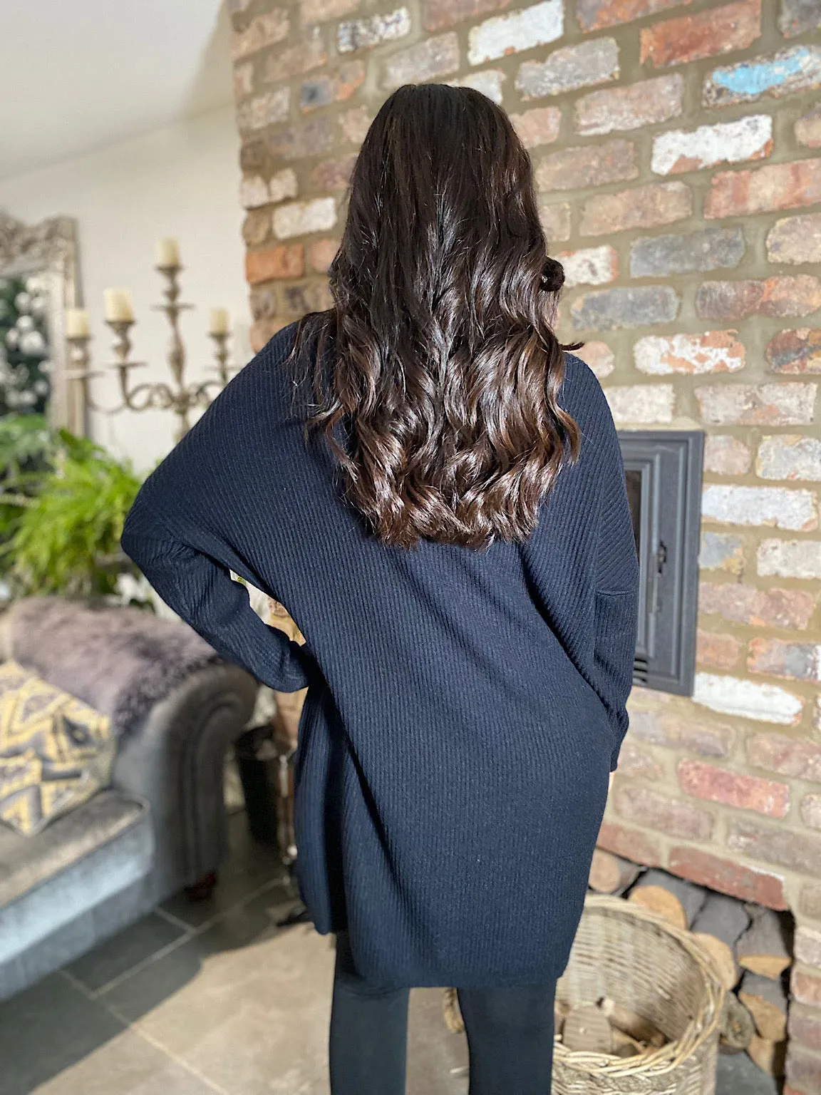 Black Ribbed V Neck Knit Victoria