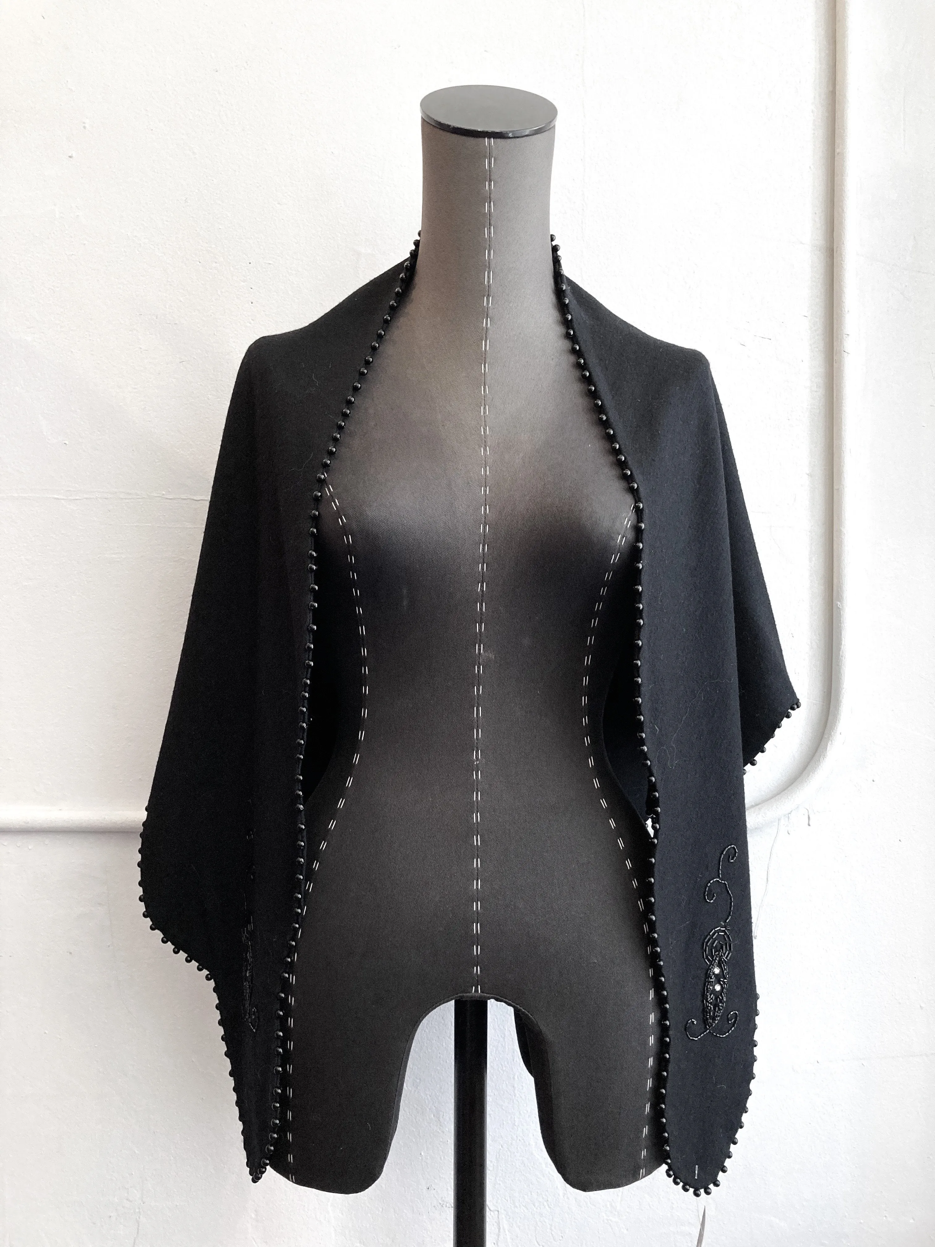 Black Scallop Edge Beaded Shawl