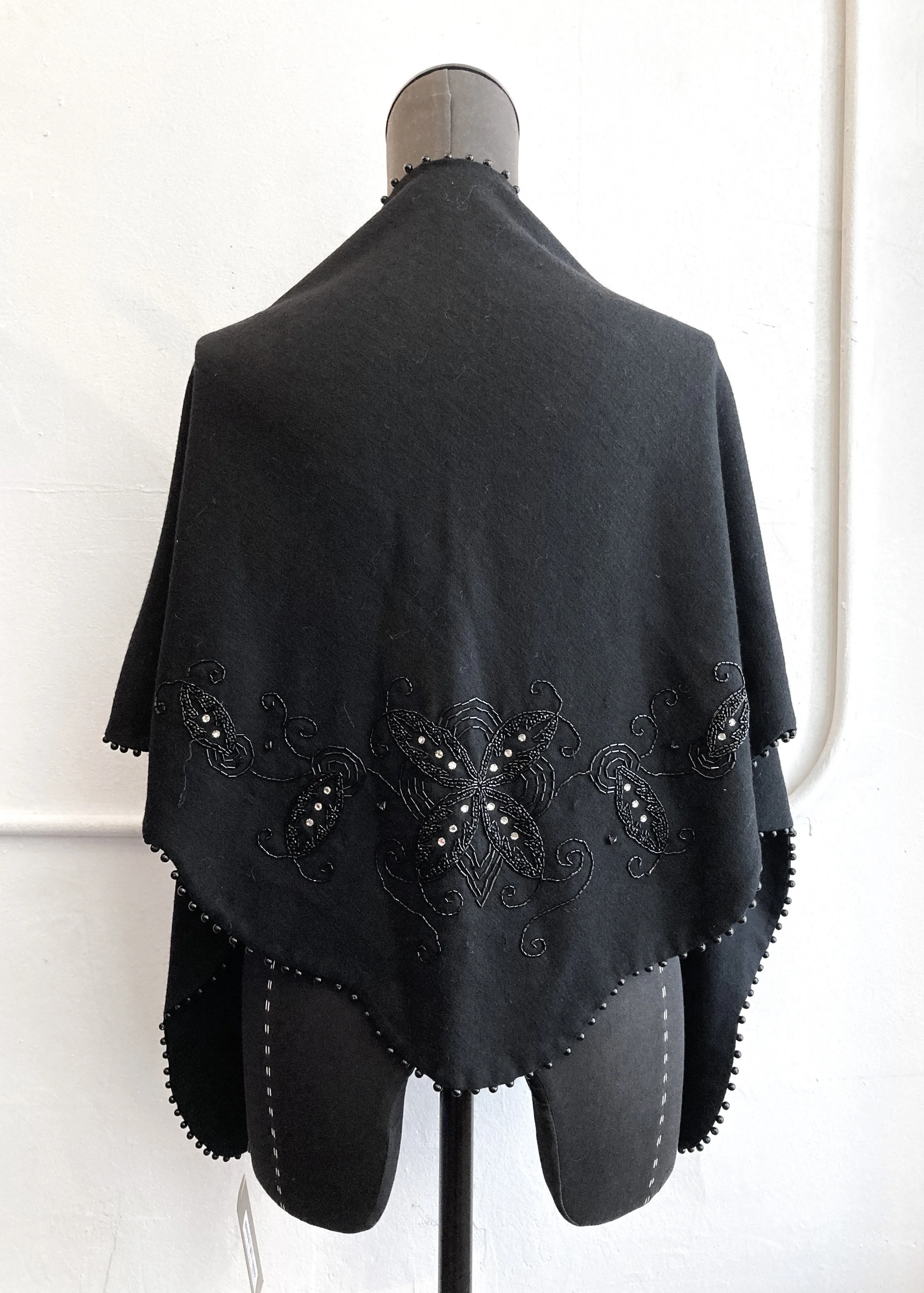 Black Scallop Edge Beaded Shawl