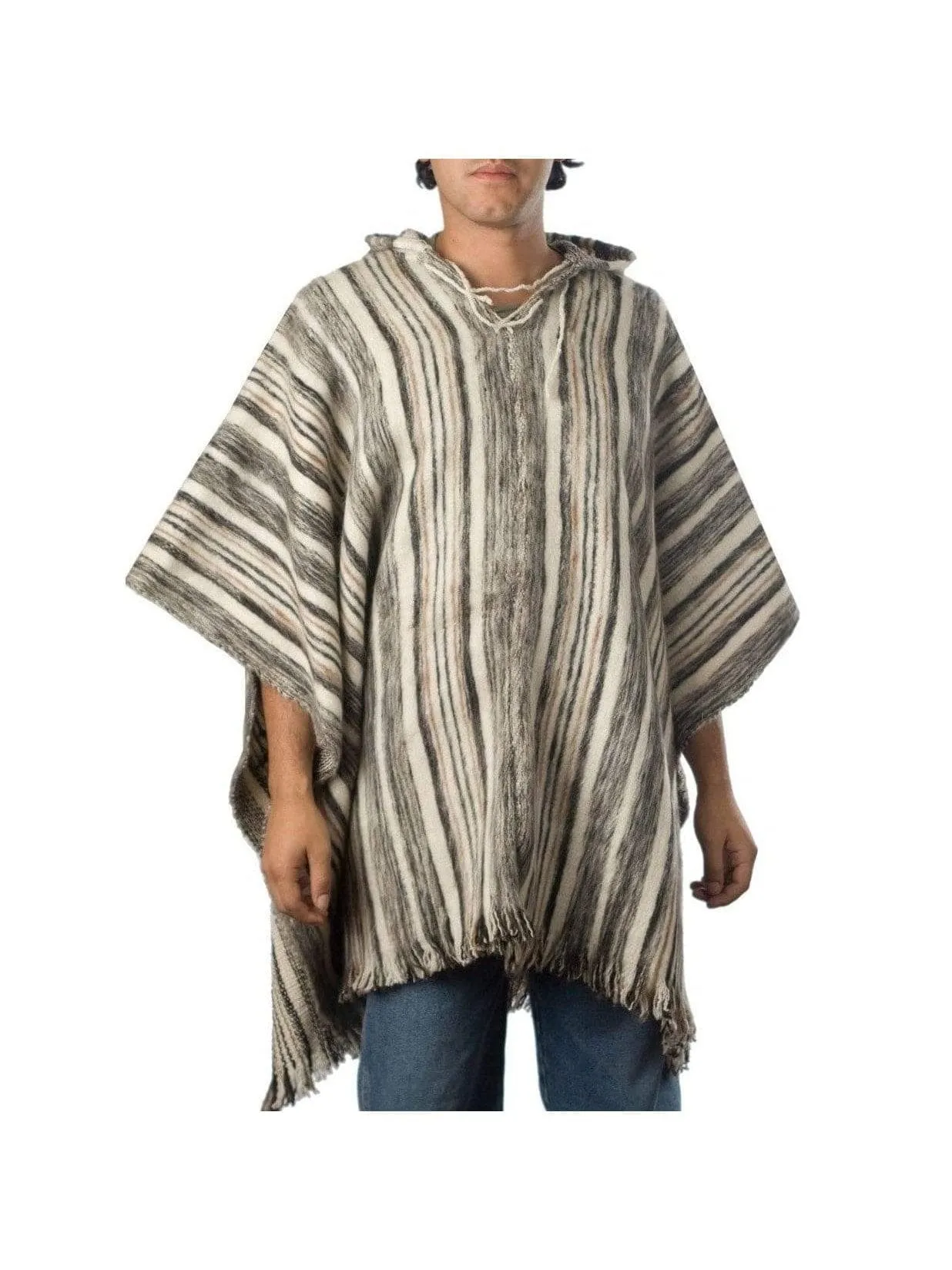 Bolivian Huayna Striped Poncho with Hood