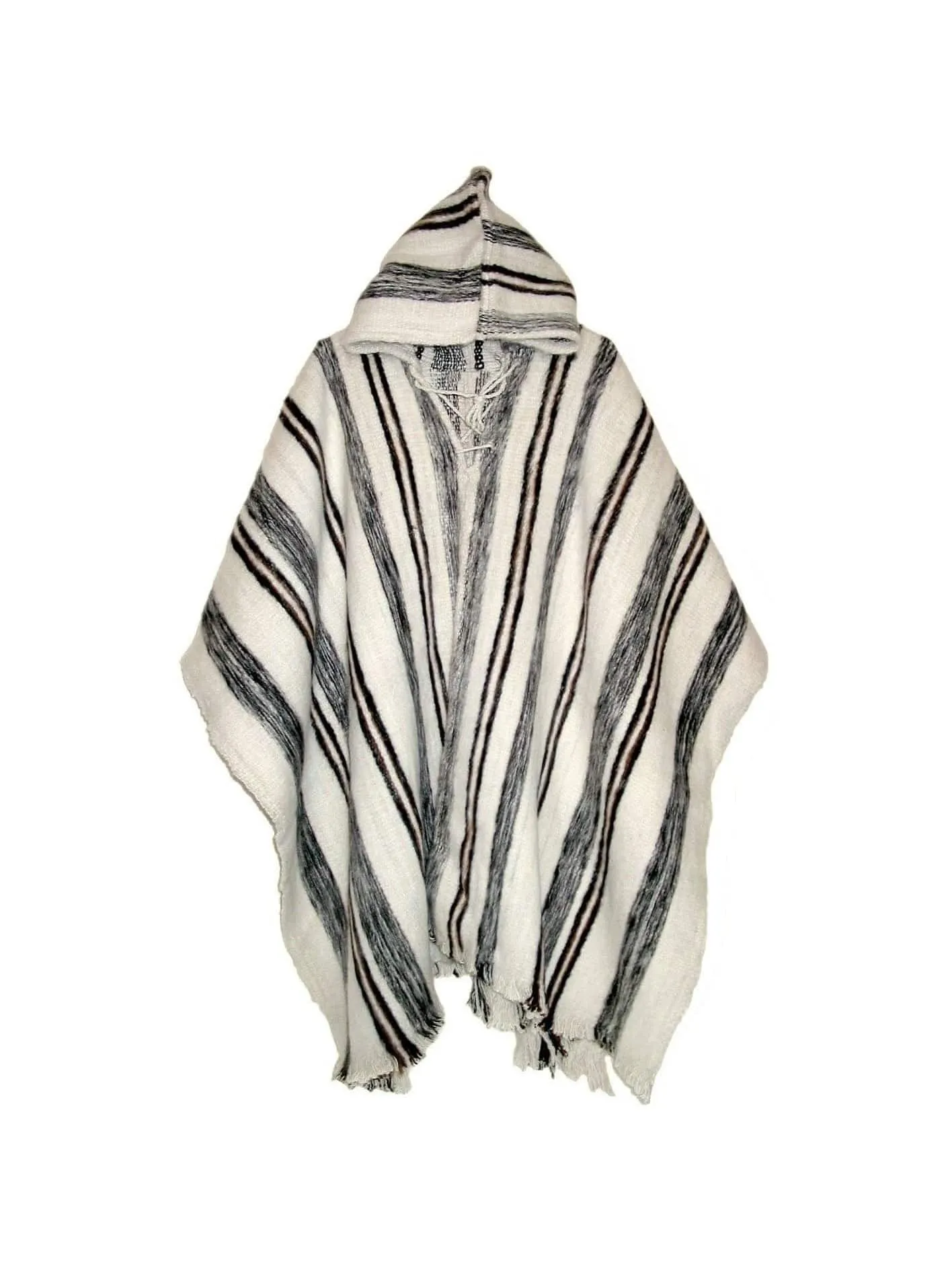 Bolivian Huayna Striped Poncho with Hood