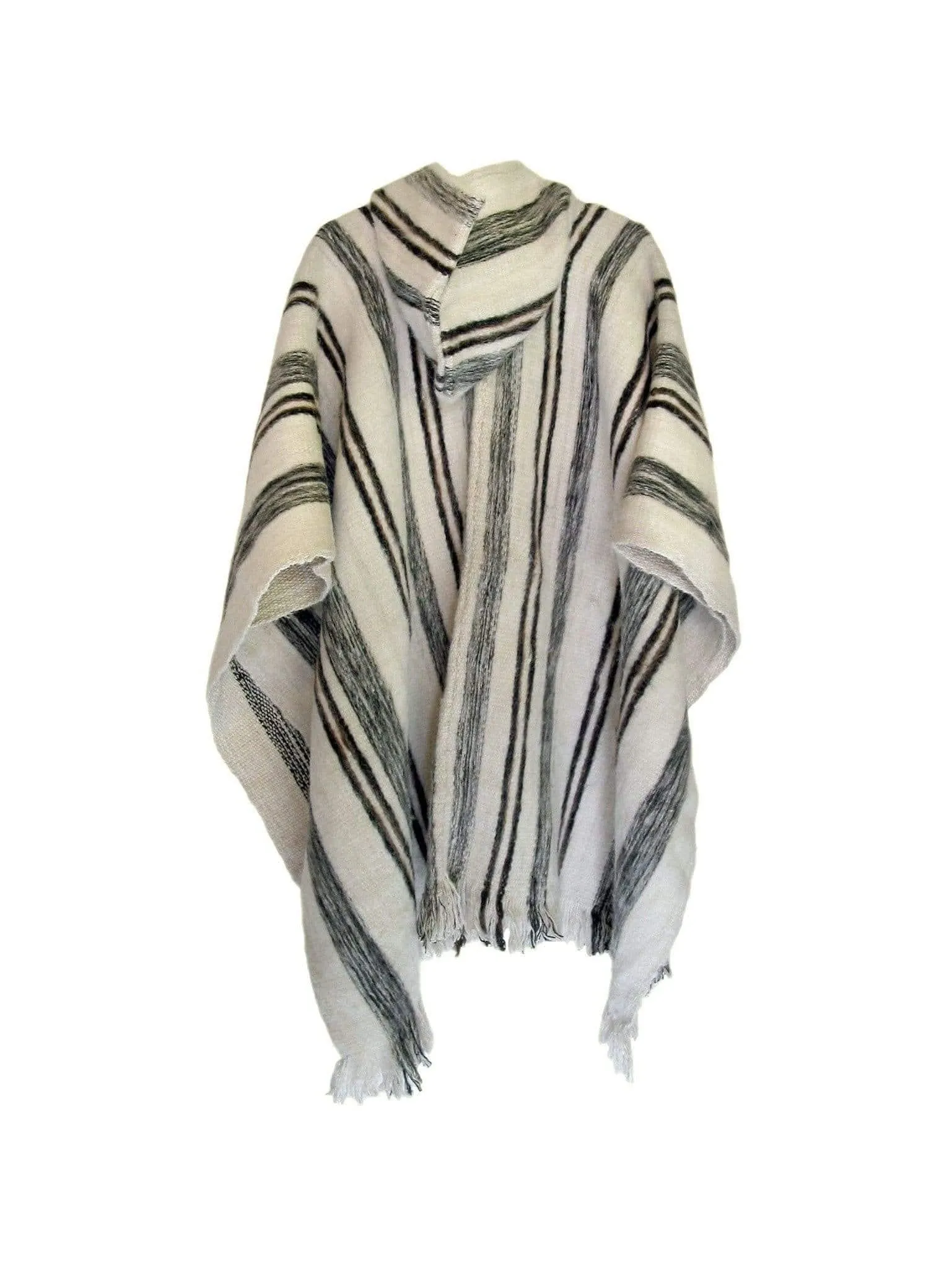 Bolivian Huayna Striped Poncho with Hood