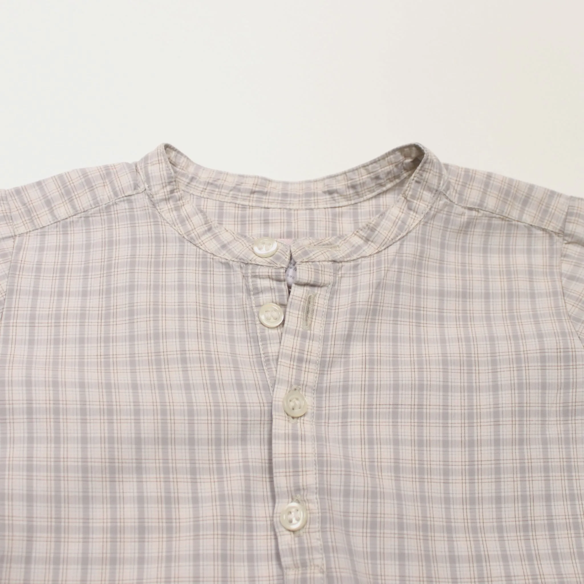 Bonpoint Pale Check Collarless Shirt: 18 Months