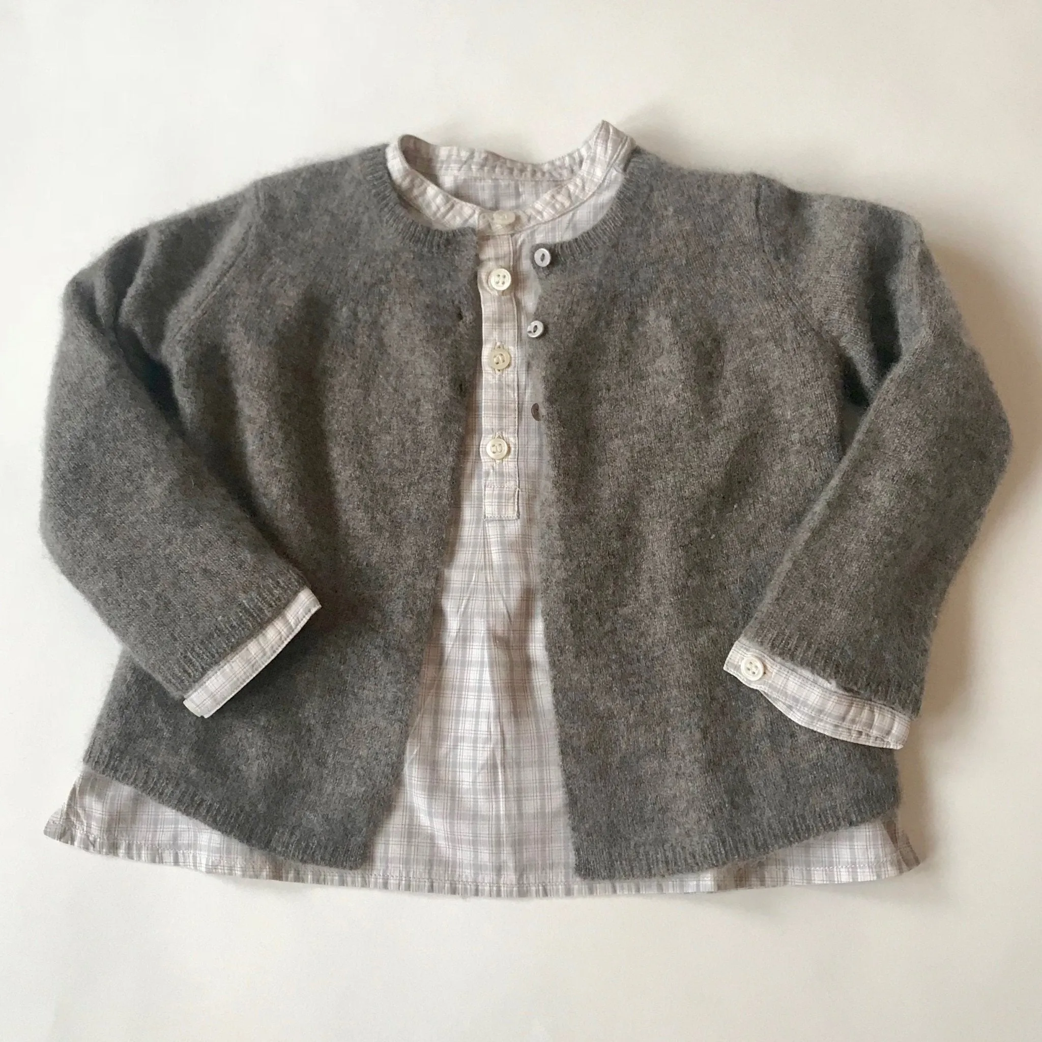 Bonpoint Pale Check Collarless Shirt: 18 Months