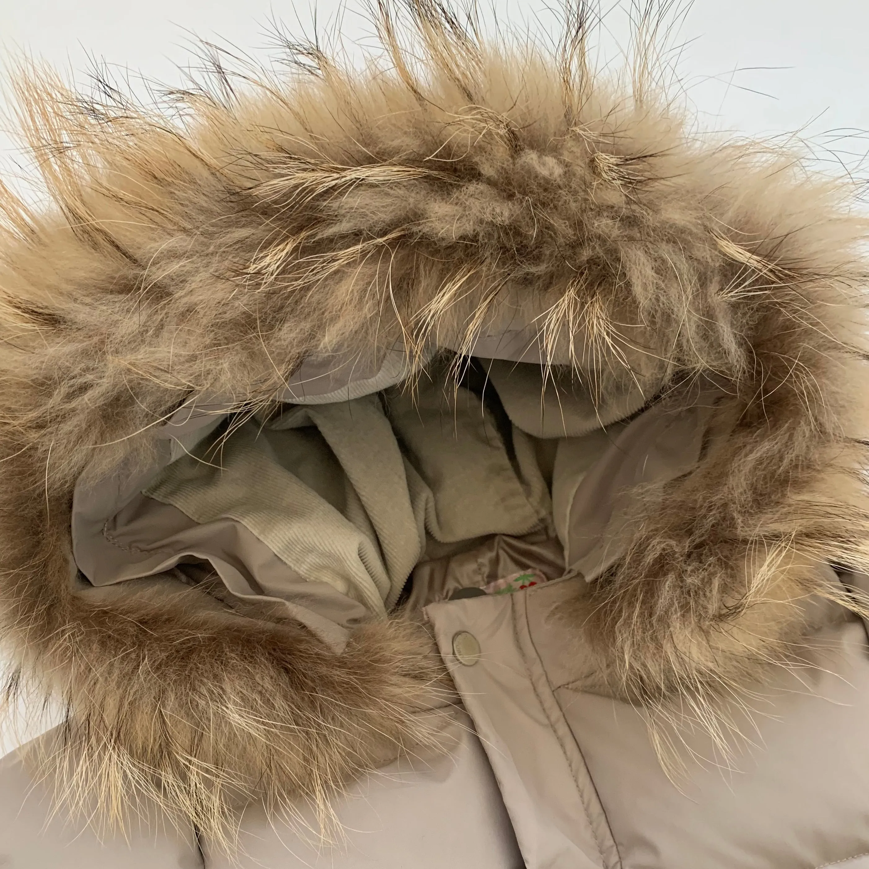 Bonpoint Taupe Down Filled Snowsuit With Fur Trim: 18 Months