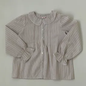 Bonpoint Taupe Stripe Blouse With Lace Trim : 4 Years