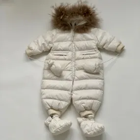 Bonpoint White Down Filled Snowsuit With Fur Trim