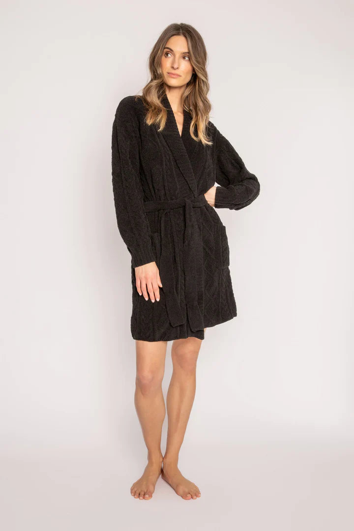 CABLE KNIT ROBE - BLACK