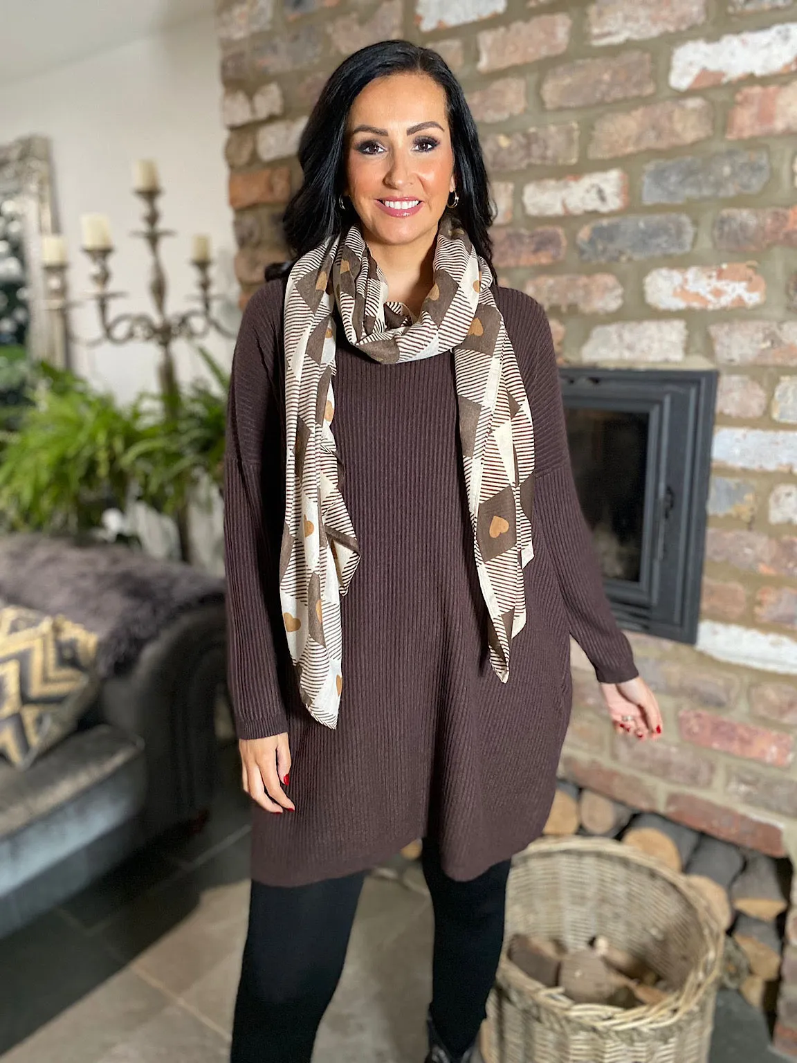 Chocolate Ribbed V Neck Knit Victoria