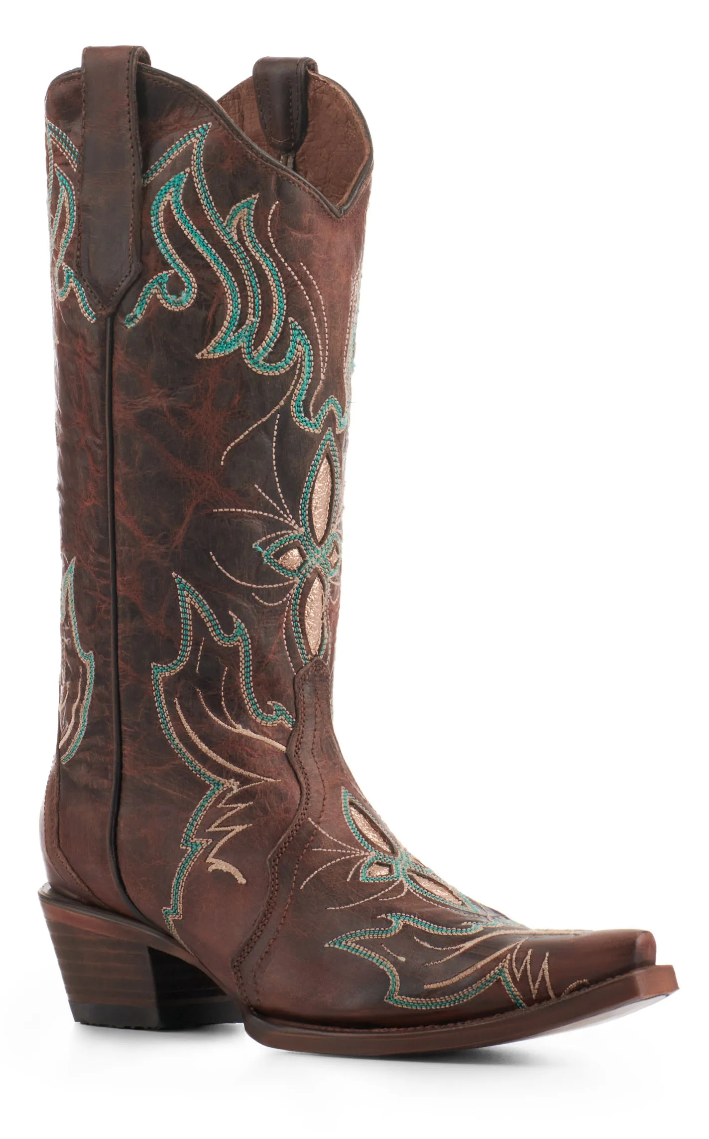 Circle G by Corral Women's Brown with Gold Inlay Snip Toe Cowboy Boots