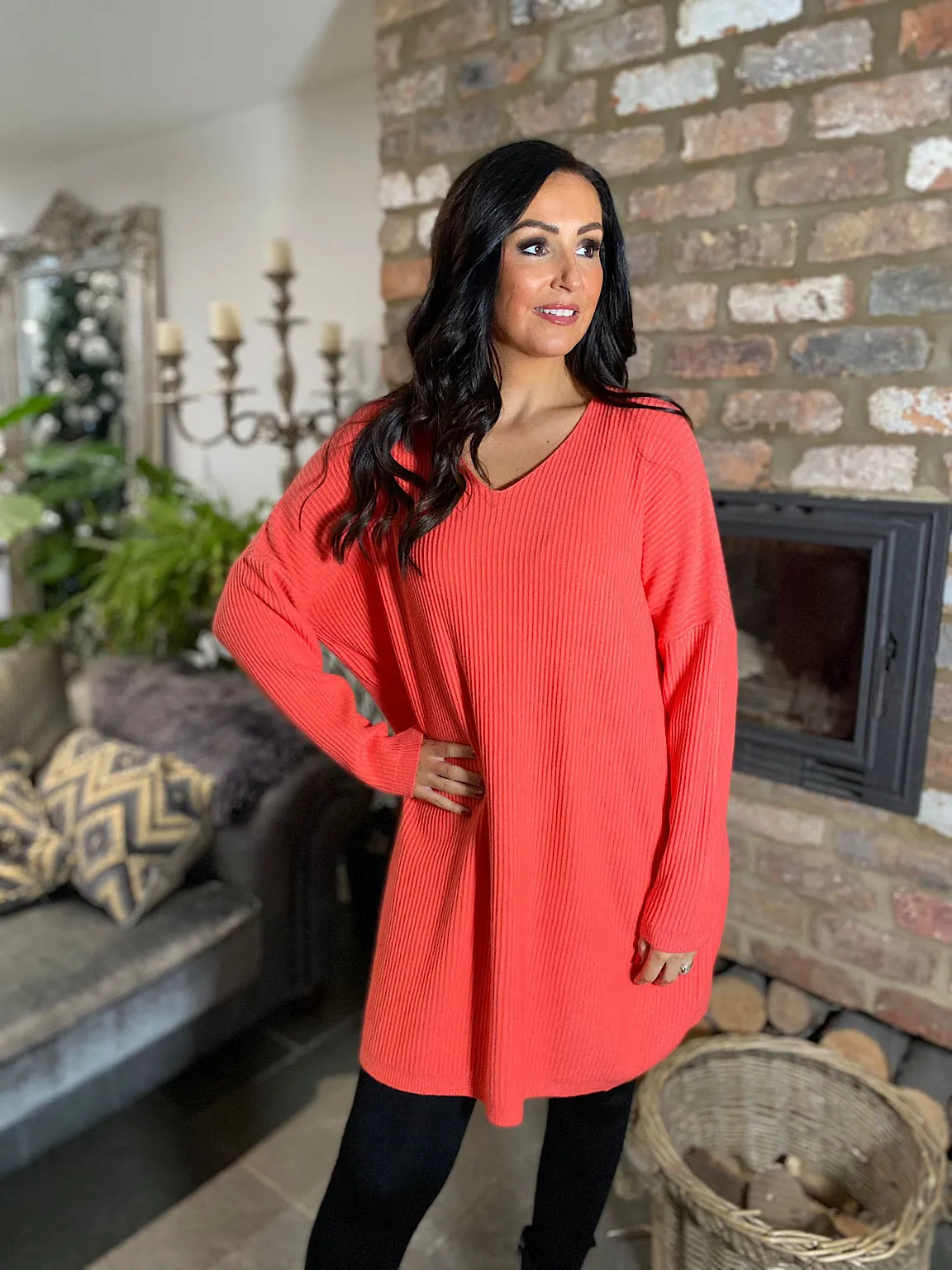 Coral Ribbed V Neck Knit Victoria