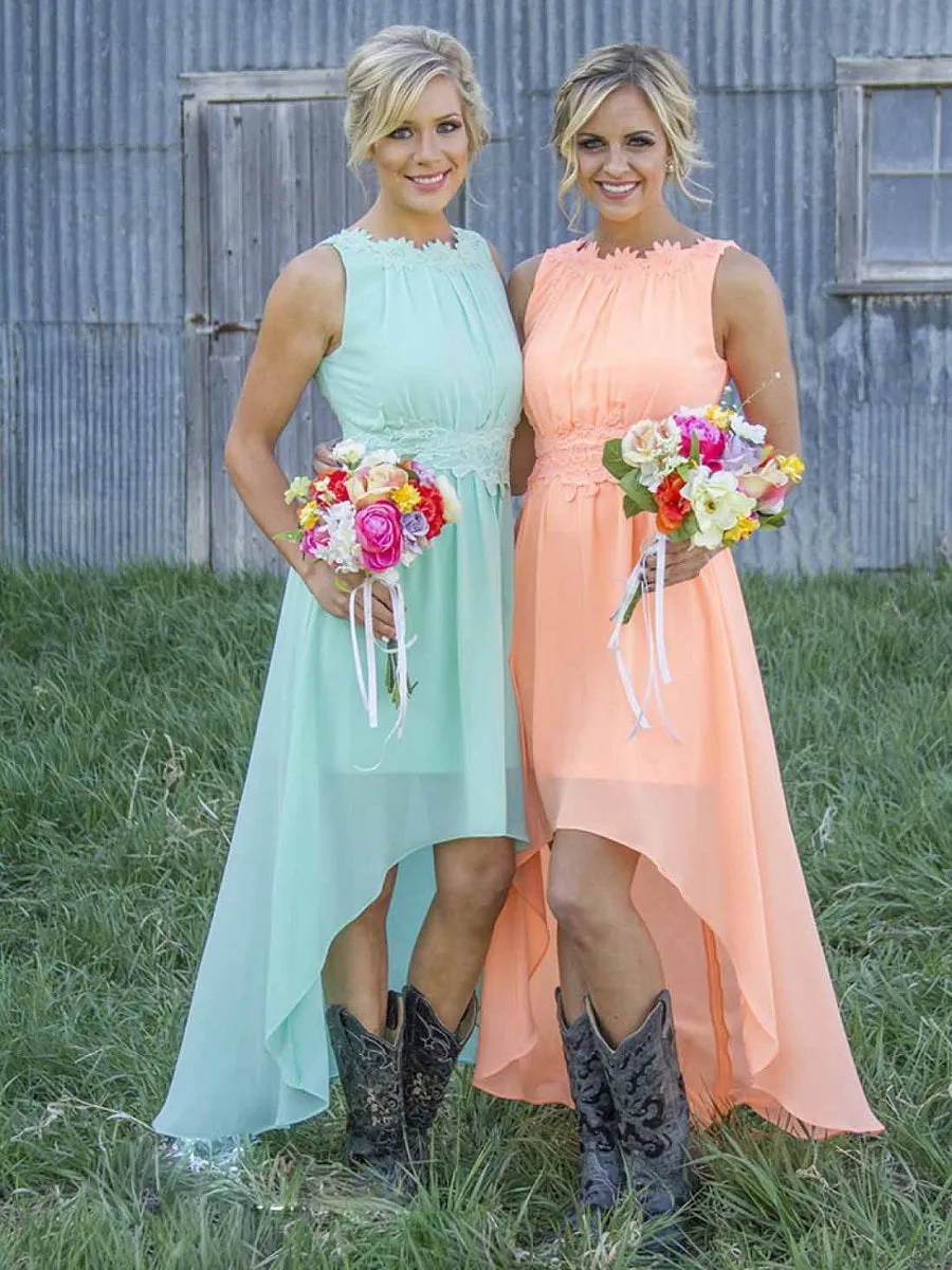 Country Rustic Hi Low Bridesmaid Dresses with Cowboy Boots