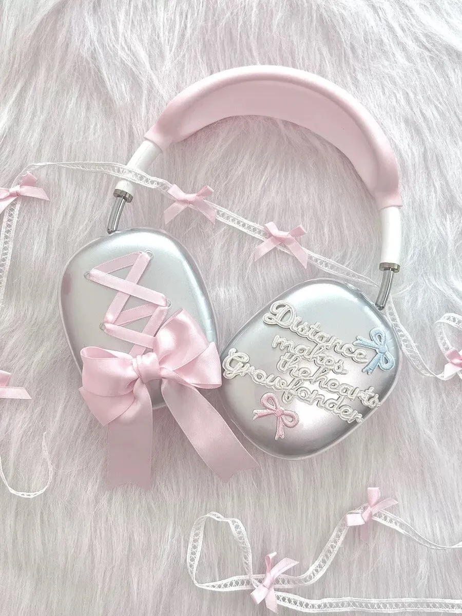 Cute Clear Pink Kawaii Lace Up Ribbon Words of Inspiration Coquette Design Protective Cover for AirPod Max Case, AirPods Max Acc