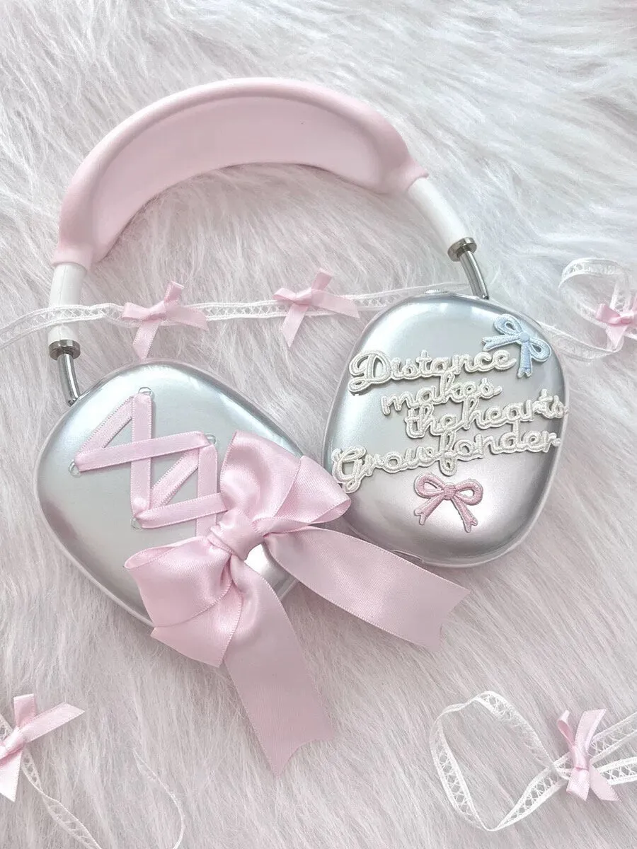 Cute Clear Pink Kawaii Lace Up Ribbon Words of Inspiration Coquette Design Protective Cover for AirPod Max Case, AirPods Max Acc