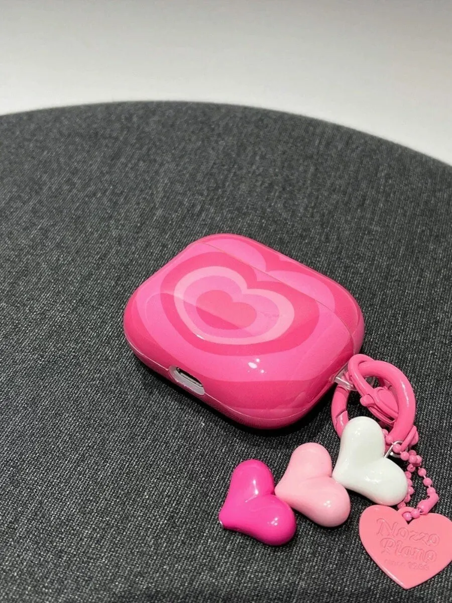 Cute Pink Glossy Heart Tunnel Design Protective Cover AirPods Case + Heart Toy Carabiner for AirPods 1 2 3 Pro 2 Generation Shoc