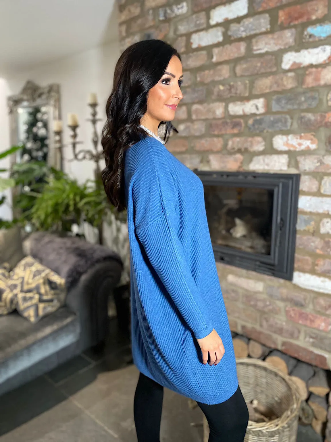 Denim Ribbed V Neck Knit Victoria