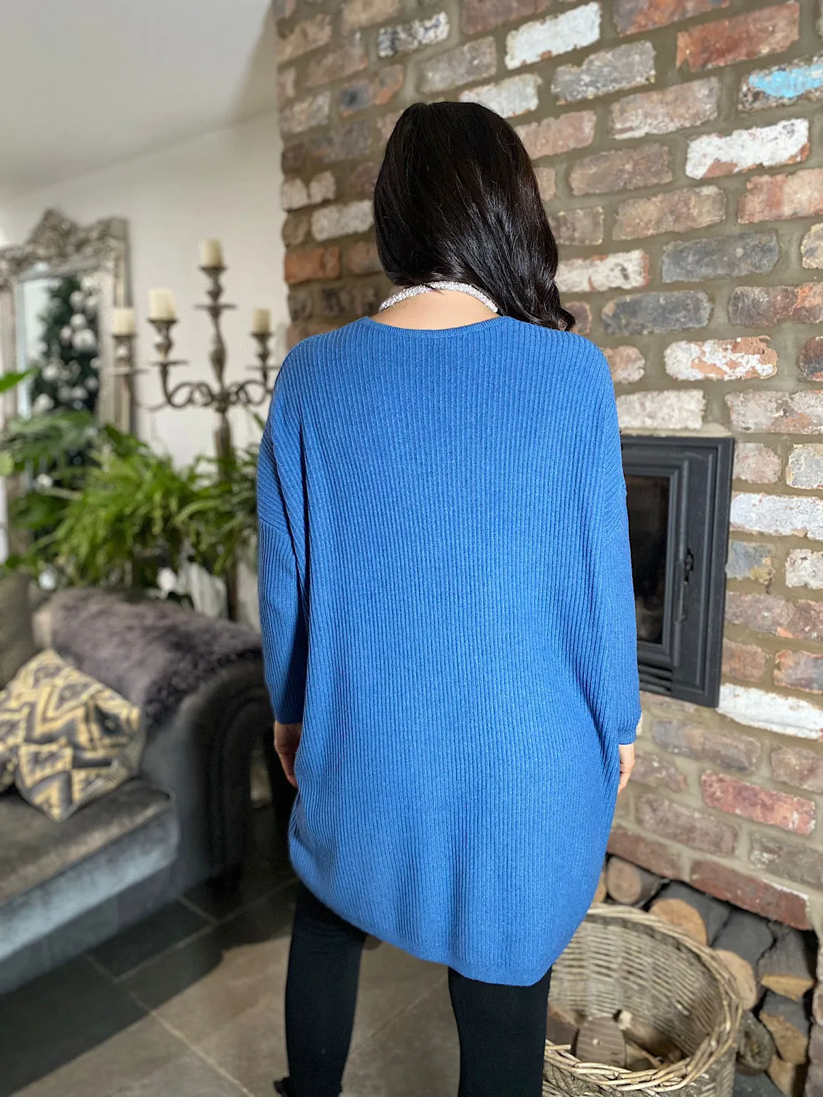 Denim Ribbed V Neck Knit Victoria