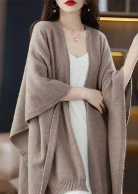 DIY Khaki Oversized Knit Shawl Cardigans Spring HA1060