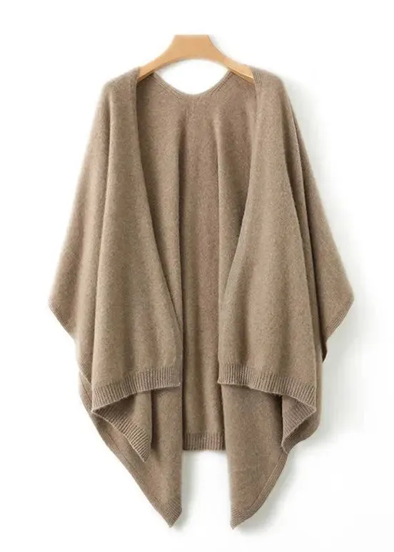 DIY Khaki Oversized Knit Shawl Cardigans Spring HA1060