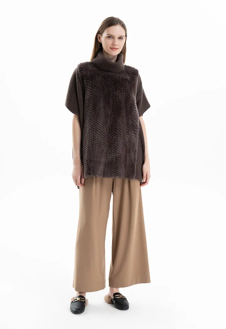 Faux Fur Hem Slip On Knitted Poncho