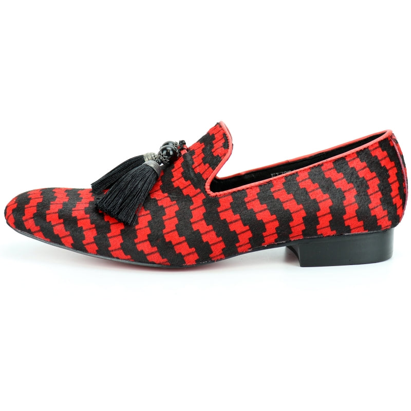 FI-7254 Black Red Pony Hair Slip On With Tassel Fiesso by Aurelio Garcia