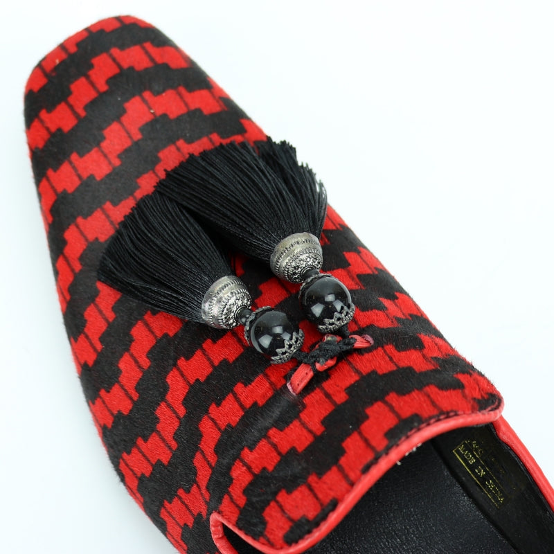 FI-7254 Black Red Pony Hair Slip On With Tassel Fiesso by Aurelio Garcia