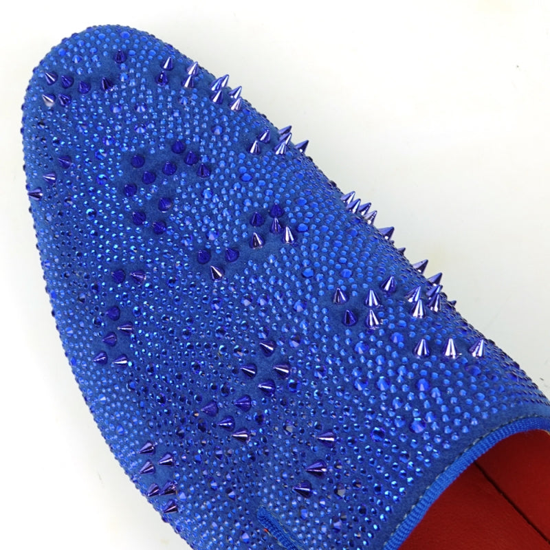 FI-7516 Blue Suede Rhinestones Spikes Slip on Loafer Fiesso by Aurelio Garcia