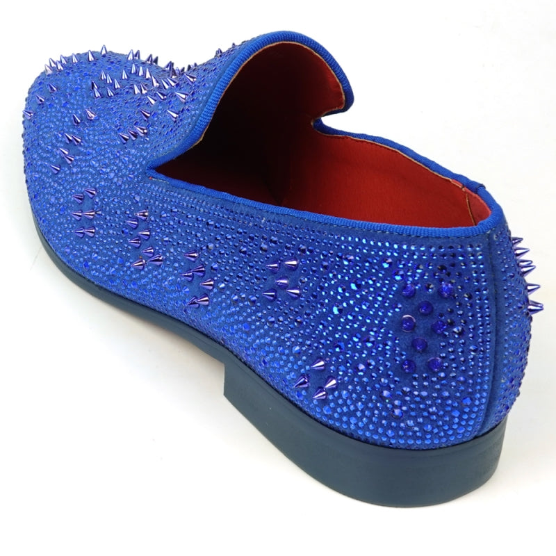 FI-7516 Blue Suede Rhinestones Spikes Slip on Loafer Fiesso by Aurelio Garcia