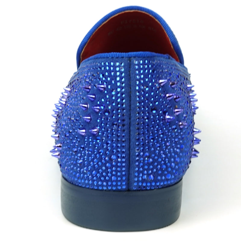 FI-7516 Blue Suede Rhinestones Spikes Slip on Loafer Fiesso by Aurelio Garcia