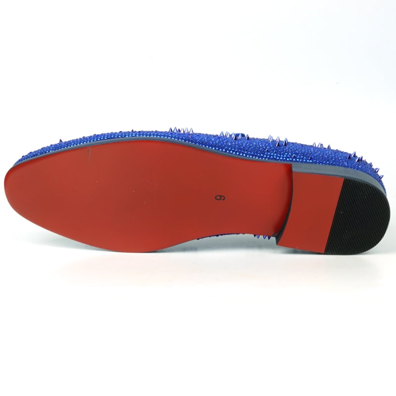 FI-7516 Blue Suede Rhinestones Spikes Slip on Loafer Fiesso by Aurelio Garcia