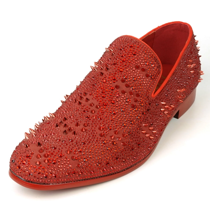 FI-7516 Red Suede Rhinestones Spikes Slip on Loafer Fiesso by Aurelio Garcia