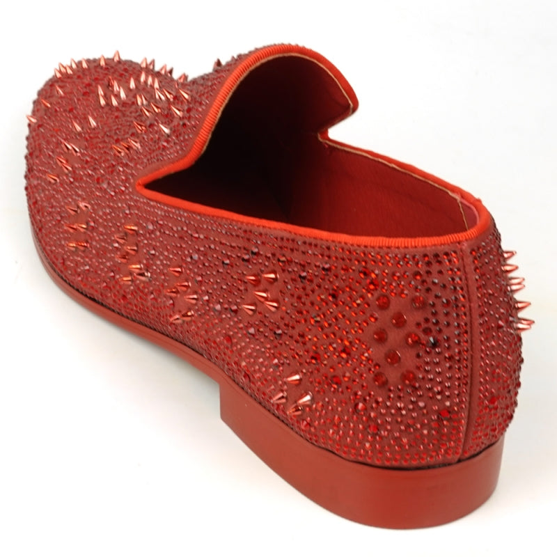 FI-7516 Red Suede Rhinestones Spikes Slip on Loafer Fiesso by Aurelio Garcia