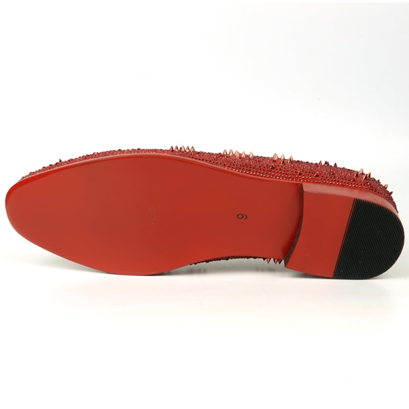 FI-7516 Red Suede Rhinestones Spikes Slip on Loafer Fiesso by Aurelio Garcia