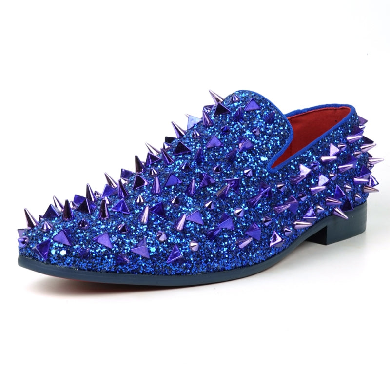 FI-7517 Blue Glitter Blue Spikes Slip on Loafer Fiesso by Aurelio Garcia